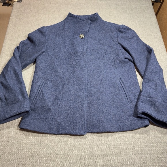 Hilary Radley Women's Coat 100% Wool Navy Blue Mock Neck Lined Sz Medium - Picture 1 of 10